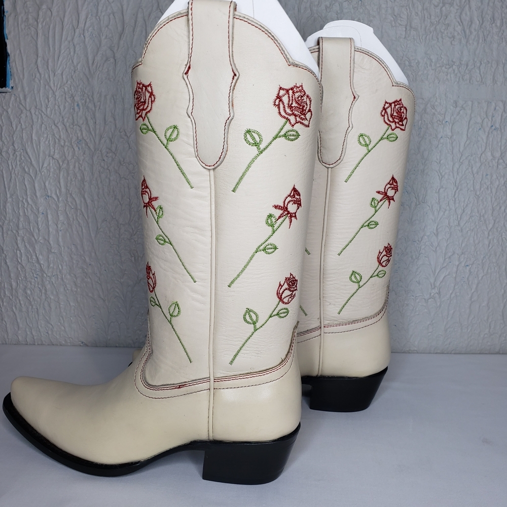 Anthropologie X Planet Cowboy Dozen Roses Cream Cowboy Boots Western Womens 8 US - Picture 9 of 16